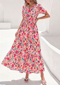 PRETTYGARDEN Women's Summer Maxi Dresses Boho Floral Short Sleeve V Neck Casual Wedding Guest 2026 Beach Vacation Outfits