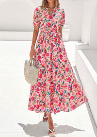 PRETTYGARDEN Women's Summer Maxi Dresses Boho Floral Short Sleeve V Neck Casual Wedding Guest 2026 Beach Vacation Outfits