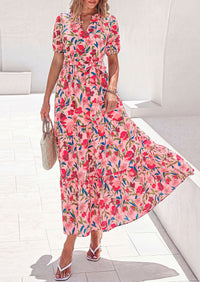 PRETTYGARDEN Women's Summer Maxi Dresses Boho Floral Short Sleeve V Neck Casual Wedding Guest 2026 Beach Vacation Outfits