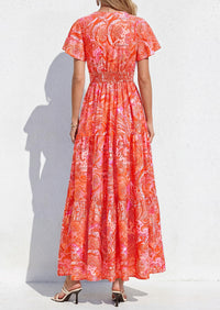 PRETTYGARDEN Women Summer Maxi Dresses Short Sleeve V Neck Button Floral Tiered Flowy Boho Sundress Beach Outfits