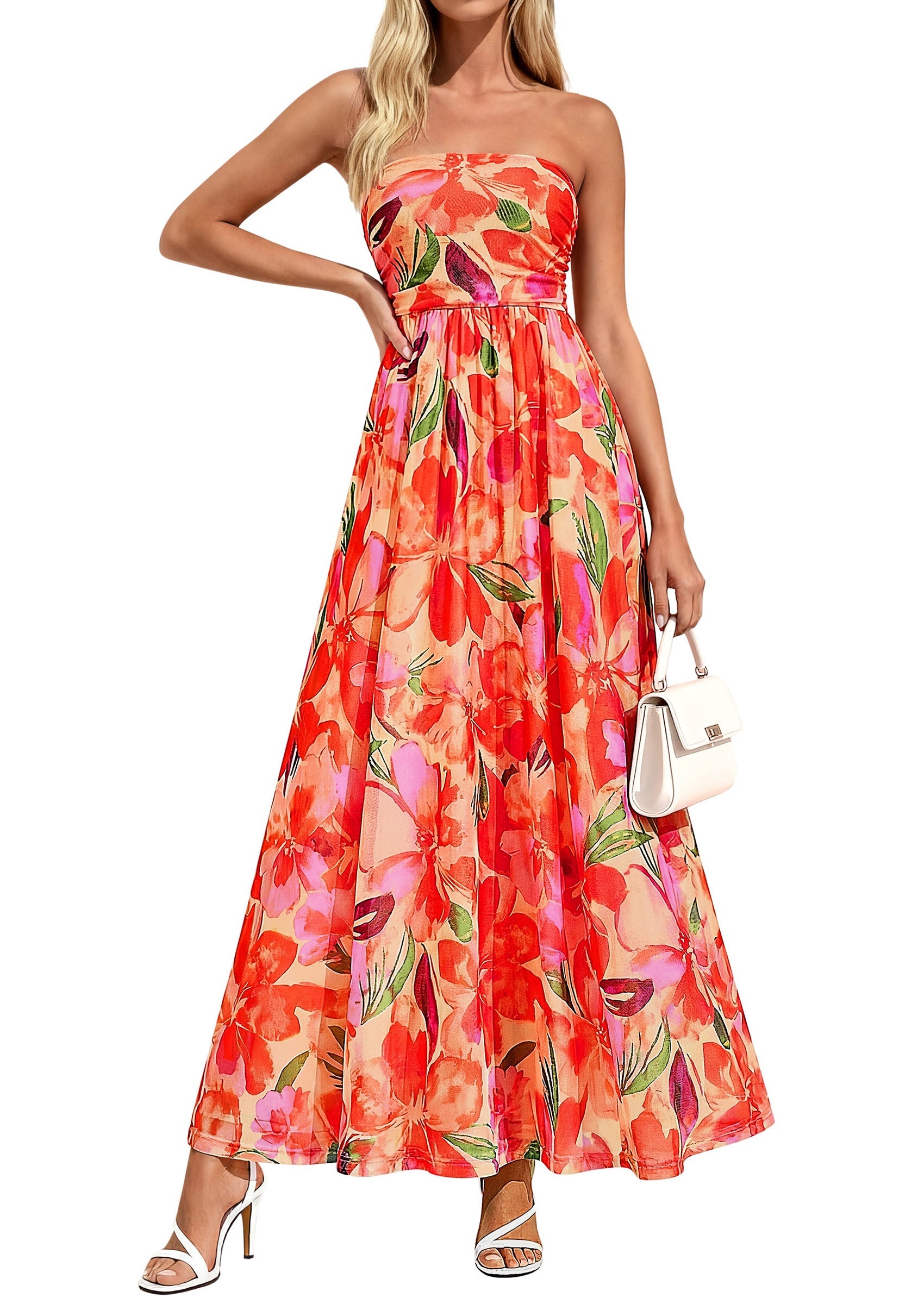 PRETTYGARDEN Womens Boho Maxi Dress 2026 Summer Floral Tube Strapless Spring Wedding Guest Cocktail Long Dresses PRETTYGARDEN