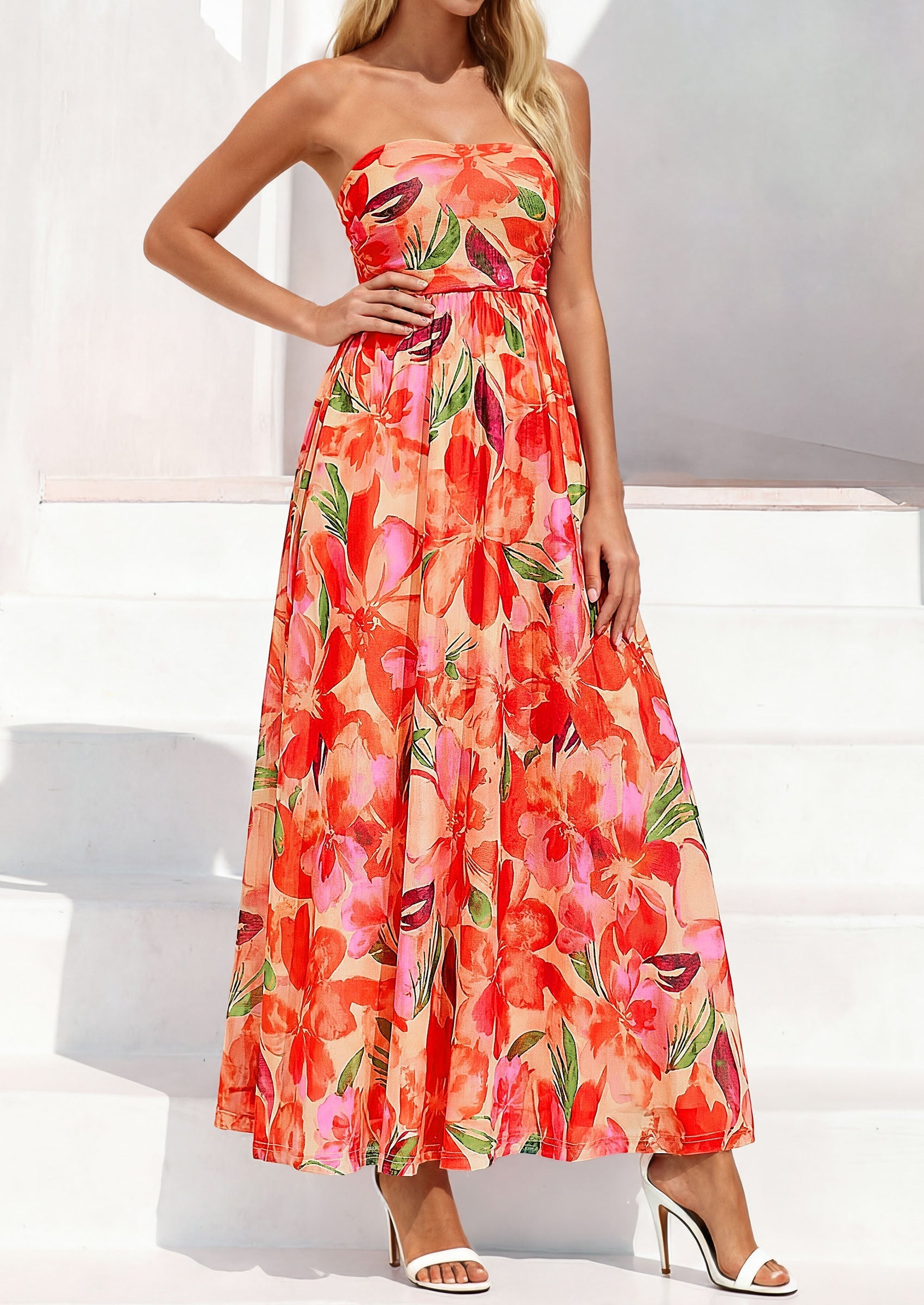 PRETTYGARDEN Womens Boho Maxi Dress 2026 Summer Floral Tube Strapless Spring Wedding Guest Cocktail Long Dresses PRETTYGARDEN