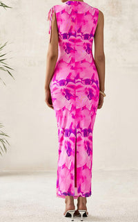 PRETTYGARDEN Women's Summer Maxi Floral Dresses Ruched Bodycon Sleeveless Mesh Formal Wedding Guest Cocktail Split Long Dress PRETTYGARDEN