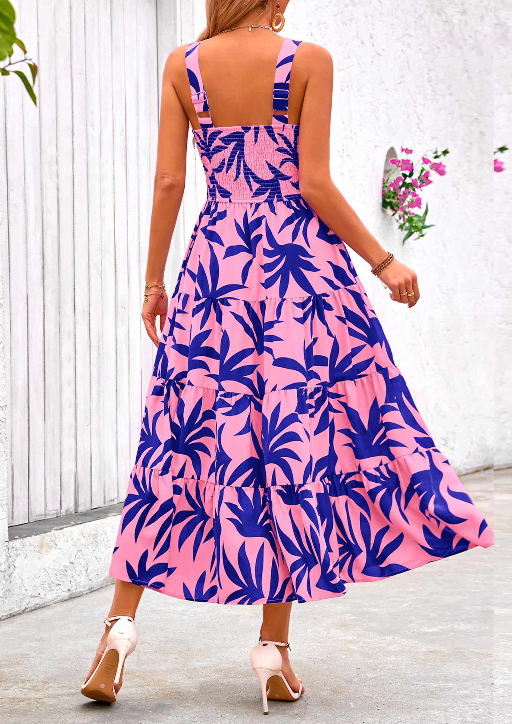 PRETTYGARDEN Women's Summer Floral Maxi Dress Sleeveless Smocked Ruffle Long Flowy Beach Vacation Boho Sundresses