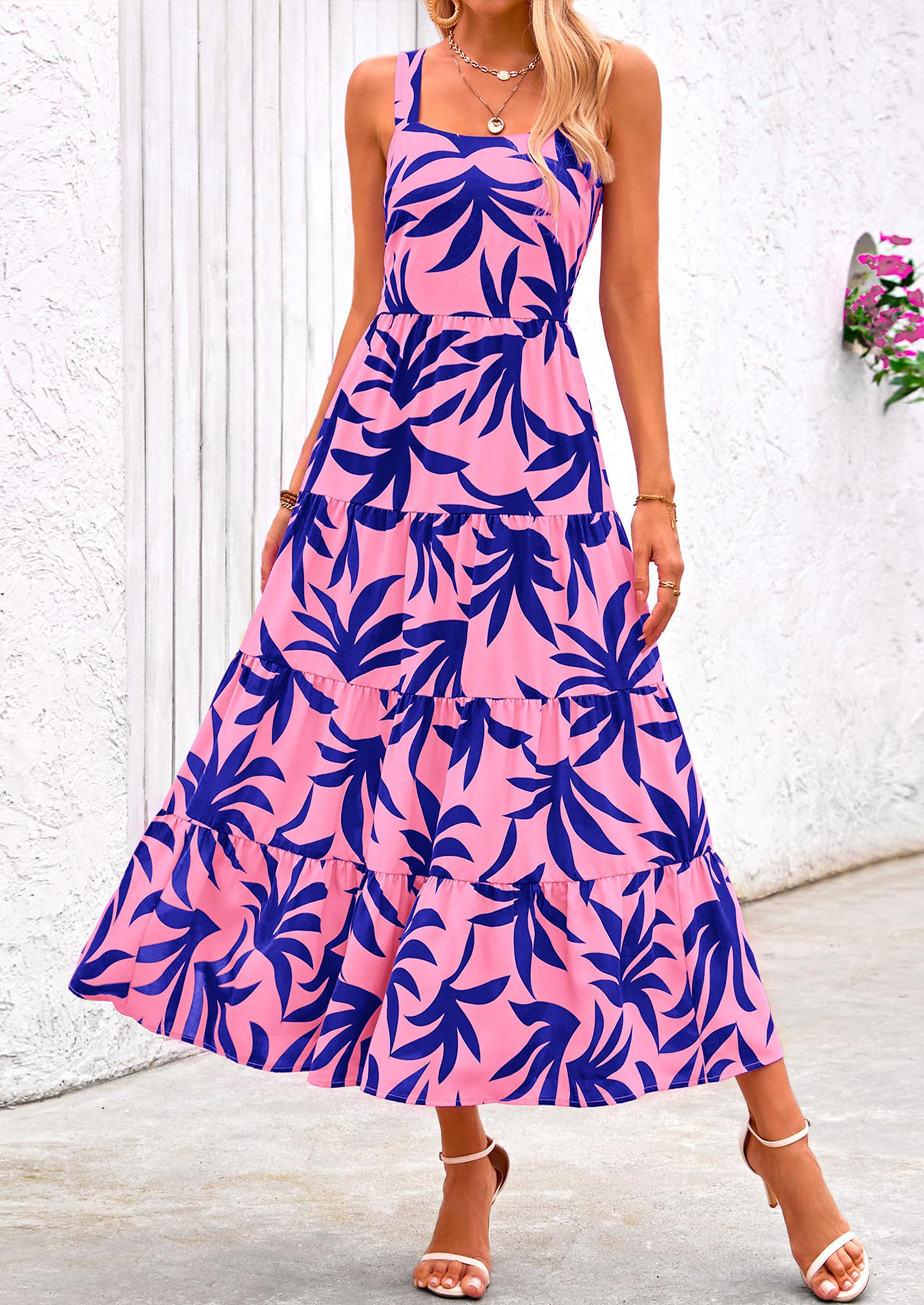 PRETTYGARDEN Women's Summer Floral Maxi Dress Sleeveless Smocked Ruffle Long Flowy Beach Vacation Boho Sundresses