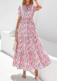 PRETTYGARDEN Women's Summer Maxi Dresses Boho Floral Short Sleeve V Neck Casual Wedding Guest 2026 Beach Vacation Outfits