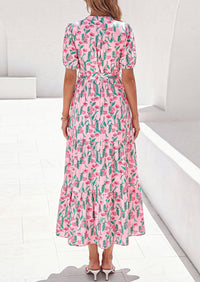 PRETTYGARDEN Women's Summer Maxi Dresses Boho Floral Short Sleeve V Neck Casual Wedding Guest 2026 Beach Vacation Outfits
