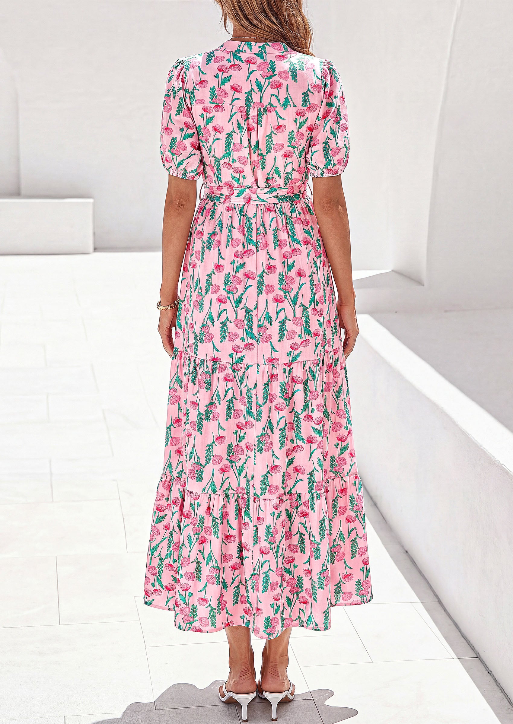 PRETTYGARDEN Women's Summer Maxi Dresses Boho Floral Short Sleeve V Neck Casual Wedding Guest 2026 Beach Vacation Outfits