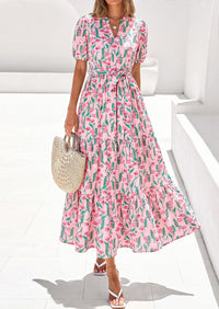 PRETTYGARDEN Women's Summer Maxi Dresses Boho Floral Short Sleeve V Neck Casual Wedding Guest 2026 Beach Vacation Outfits