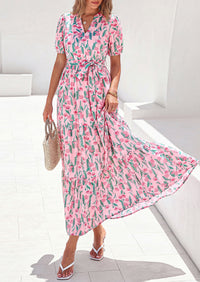 PRETTYGARDEN Women's Summer Maxi Dresses Boho Floral Short Sleeve V Neck Casual Wedding Guest 2026 Beach Vacation Outfits