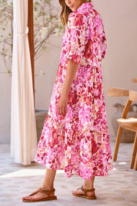 Button Up Ruffle A Line Flowy Maxi Dress