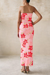 Women's 2025 Summer Floral Bodycon Maxi Dresses Ribbed Strapless Tube Casual Boho Party Long Dress