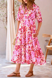 Button Up Ruffle A Line Flowy Maxi Dress