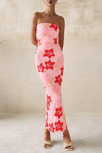 Women's 2025 Summer Floral Bodycon Maxi Dresses Ribbed Strapless Tube Casual Boho Party Long Dress