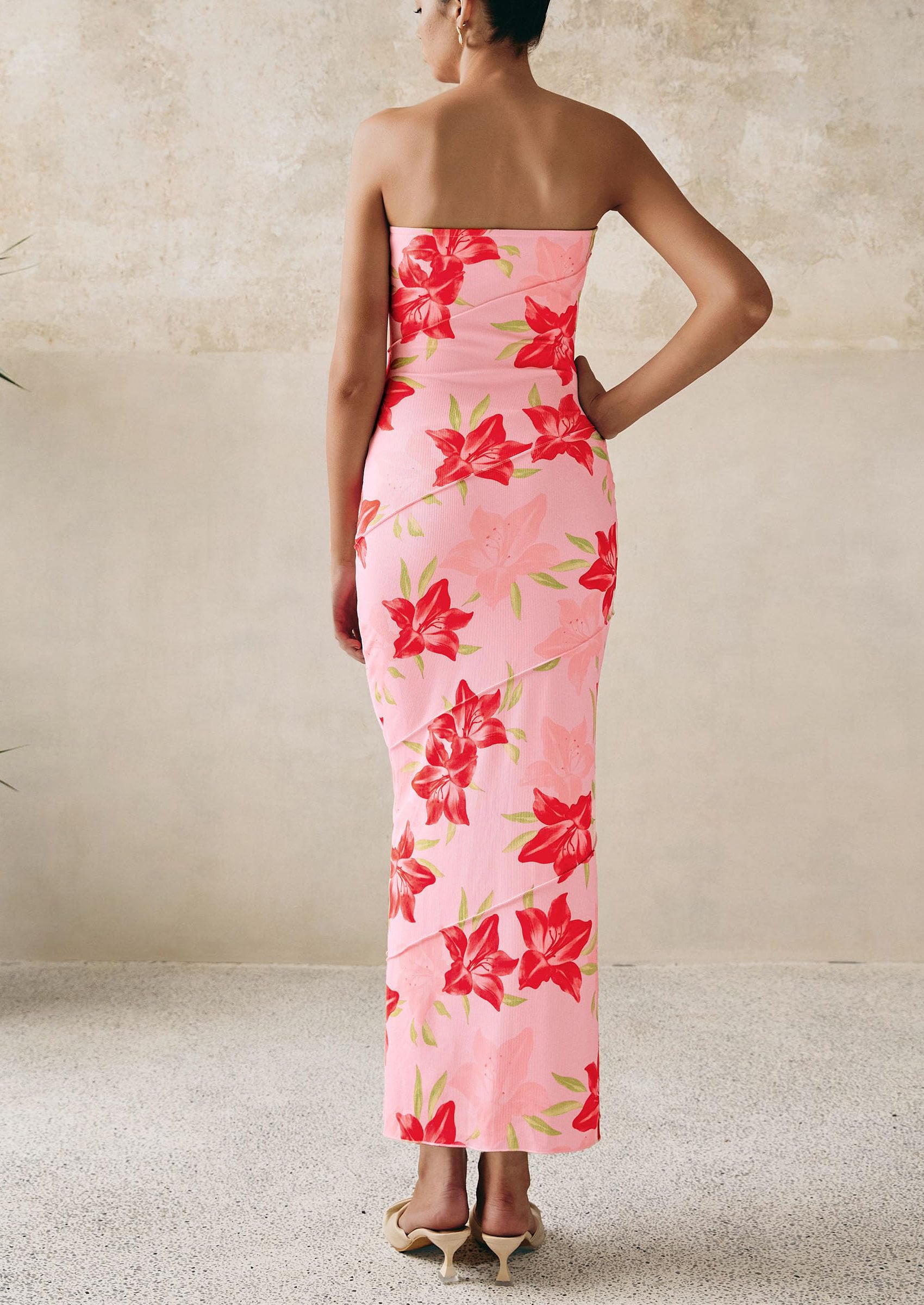 PRETTYGARDEN Women's Floral Bodycon Maxi Dresses Ribbed Strapless Tube Casual Boho Party Long Dress