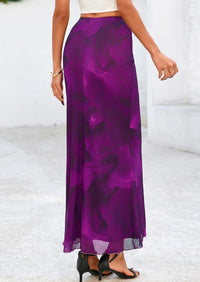 PRETTYGARDEN Women's Floral Print Mesh Long Skirt High Waisted Bodycon Fishtail Flowy Summer Maxi Skirts for Women Trendy