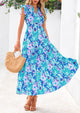 Summer Floral Cap Sleeve V Neck Ruffle Long Flowy Boho Casual Beach Vacation Midi Dress