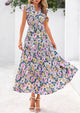 Summer Floral Cap Sleeve V Neck Ruffle Long Flowy Boho Casual Beach Vacation Midi Dress