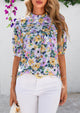 Floral Tops for Women Blouses Dressy Casual 2025 Summer Trendy Outfits Boho Pleated Short Sleeve Shirts