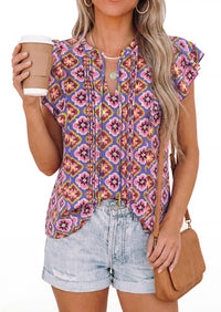 PRETTYGARDEN Womens Summer Boho Tops Trendy 2026 V Neck Flutter Short Sleeve Floral Casual Dressy Blouses Shirts Spring Clothes PRETTYGARDEN