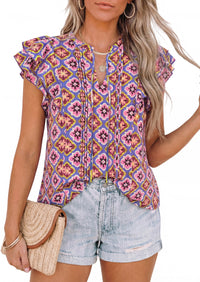 PRETTYGARDEN Womens Summer Boho Tops Trendy 2026 V Neck Flutter Short Sleeve Floral Casual Dressy Blouses Shirts Spring Clothes PRETTYGARDEN