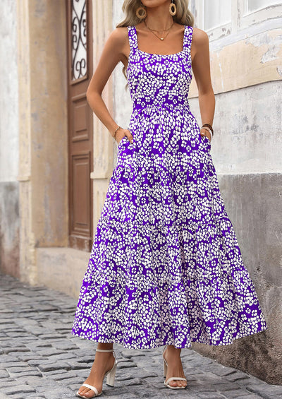 PRETTYGARDEN Women's Summer Floral Maxi Dress Sleeveless Smocked Ruffle Long Flowy Beach Vacation Boho Sundresses