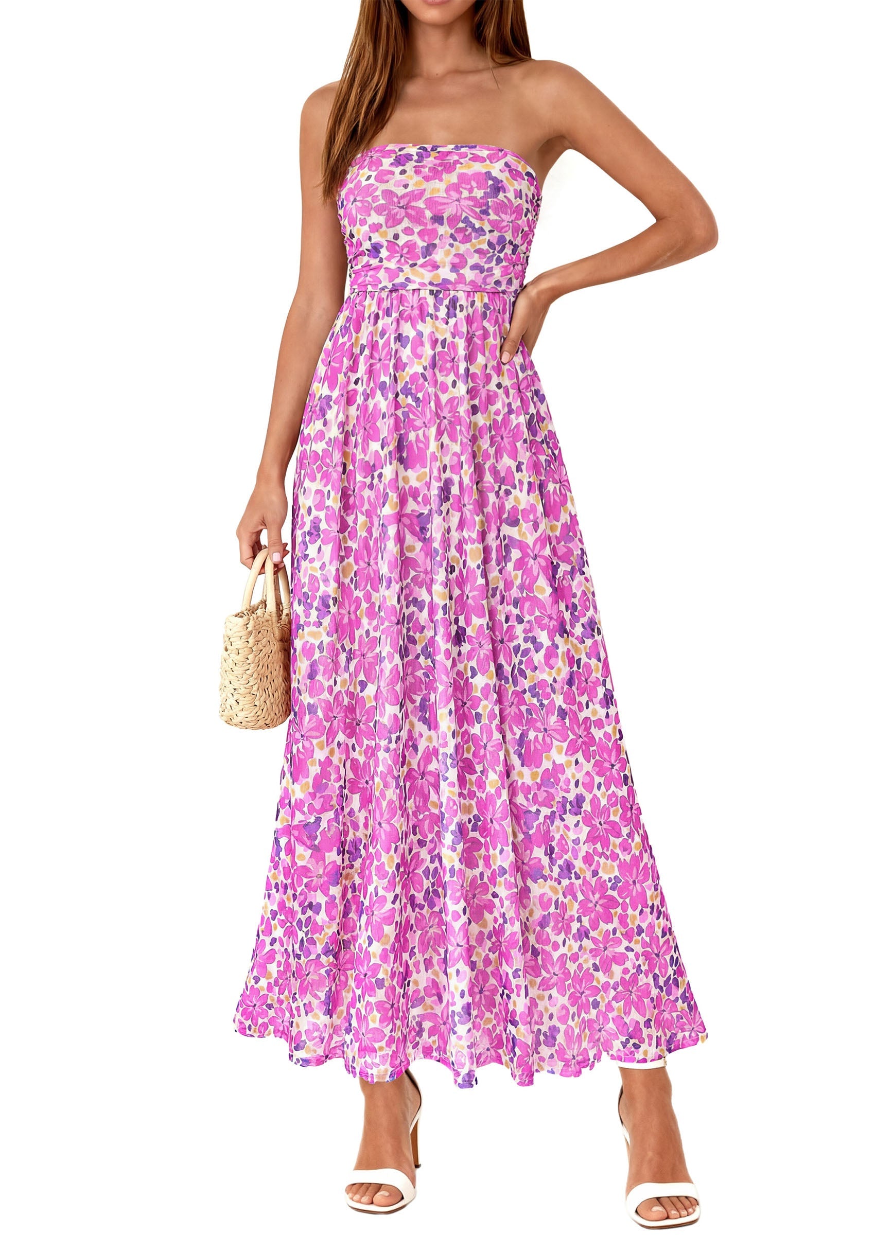 PRETTYGARDEN Womens Boho Maxi Dress 2026 Summer Floral Tube Strapless Spring Wedding Guest Cocktail Long Dresses PRETTYGARDEN