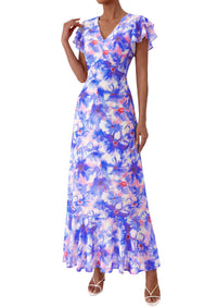 PRETTYGARDEN Wedding Guest Dresses for Women 2026 Spring Summer Short Sleeve Ruffle V Neck Floral Flowy Beach Maxi Long Dress PRETTYGARDEN