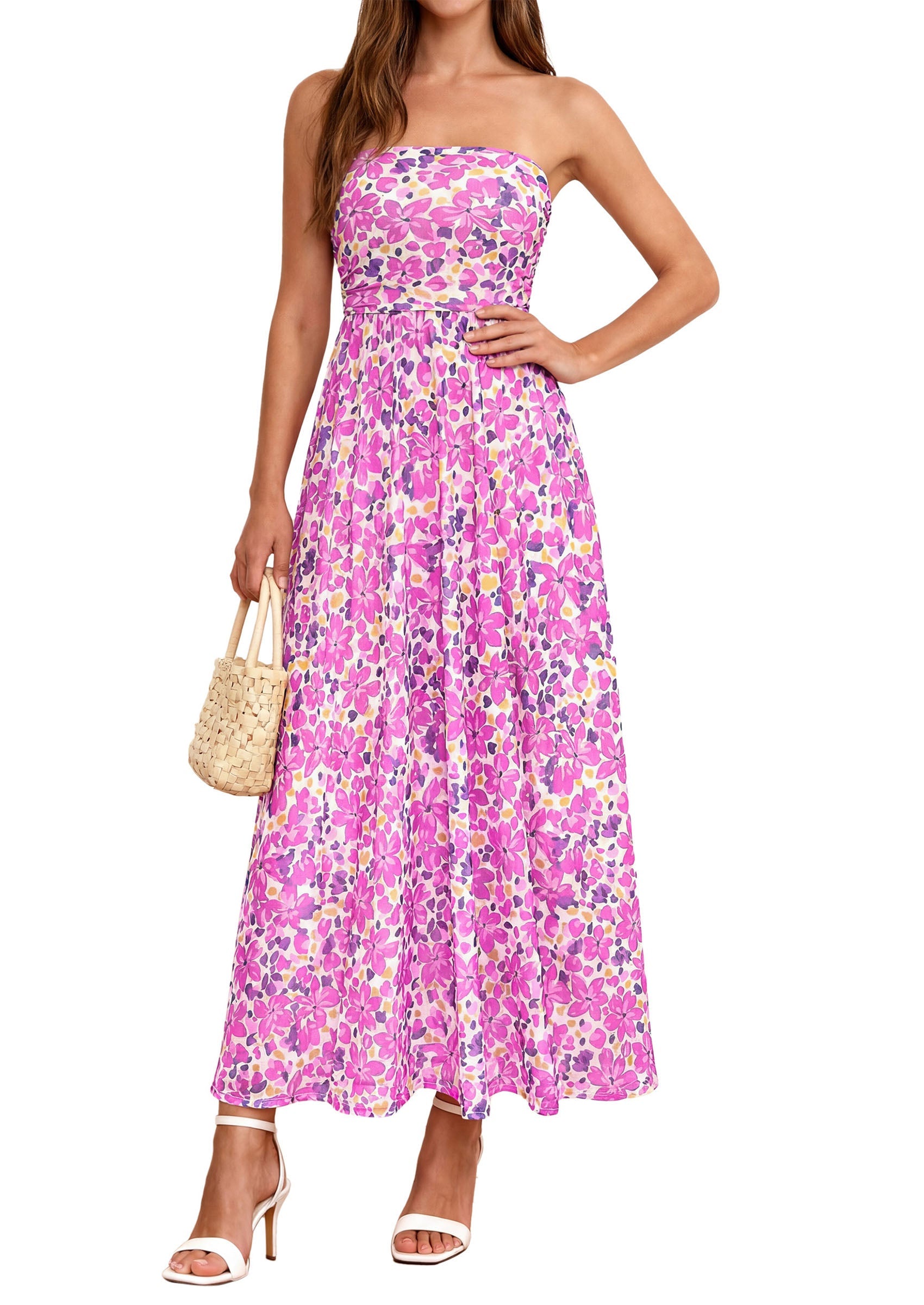 PRETTYGARDEN Womens Boho Maxi Dress 2026 Summer Floral Tube Strapless Spring Wedding Guest Cocktail Long Dresses PRETTYGARDEN