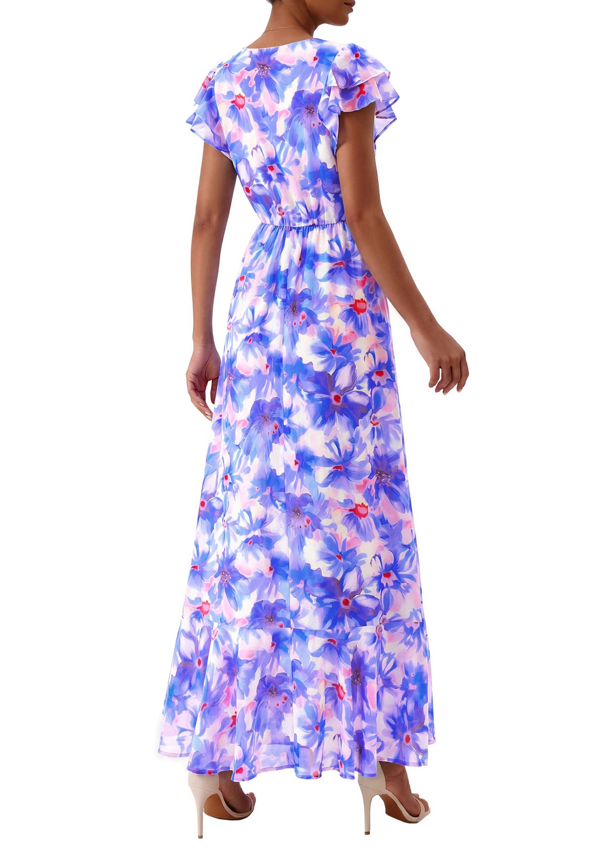 PRETTYGARDEN Wedding Guest Dresses for Women 2026 Spring Summer Short Sleeve Ruffle V Neck Floral Flowy Beach Maxi Long Dress PRETTYGARDEN