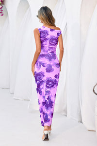 PRETTYGARDEN Women Summer One Shoulder Sleeveless Floral Maxi Dress Bodycon Ruched Mesh Formal Cocktail Wedding Guest Dresses PRETTYGARDEN