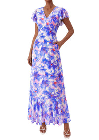 PRETTYGARDEN Wedding Guest Dresses for Women 2026 Spring Summer Short Sleeve Ruffle V Neck Floral Flowy Beach Maxi Long Dress PRETTYGARDEN