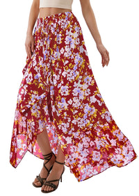 PRETTYGARDEN 2026 Summer Maxi Long Skirts for Women Trendy Boho Floral High Waisted Slit Flowy Travel Beach Vacation Clothes