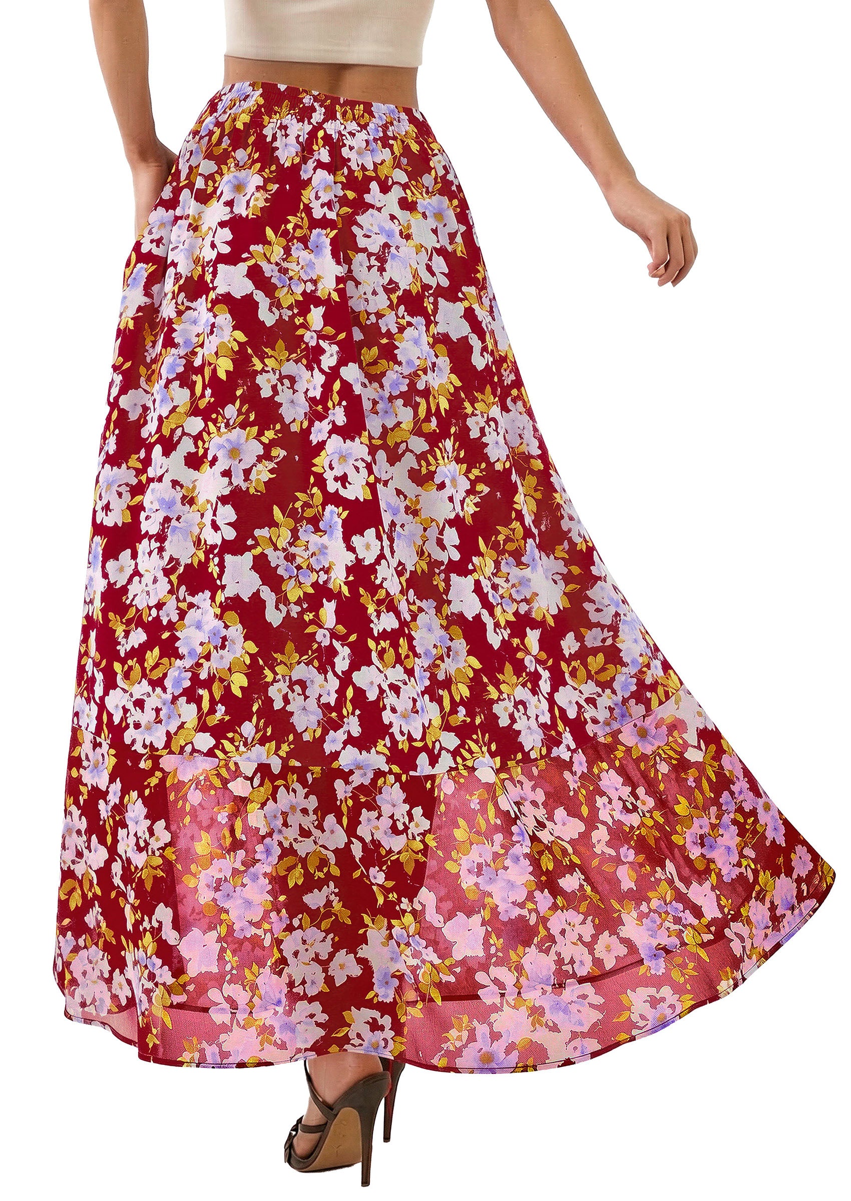 PRETTYGARDEN 2026 Summer Maxi Long Skirts for Women Trendy Boho Floral High Waisted Slit Flowy Travel Beach Vacation Clothes