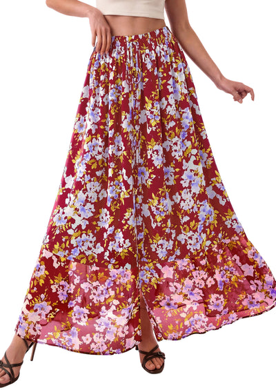 PRETTYGARDEN 2026 Summer Maxi Long Skirts for Women Trendy Boho Floral High Waisted Slit Flowy Travel Beach Vacation Clothes