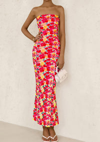 Womens Summer Printed Tube Maxi Dress Strapless Bodycon Sleeveless Night Out Long Dresses