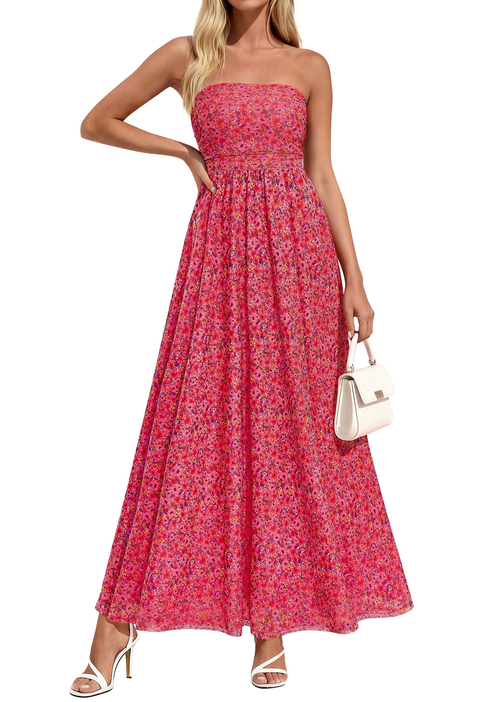 PRETTYGARDEN Womens Boho Maxi Dress 2026 Summer Floral Tube Strapless Spring Wedding Guest Cocktail Long Dresses PRETTYGARDEN