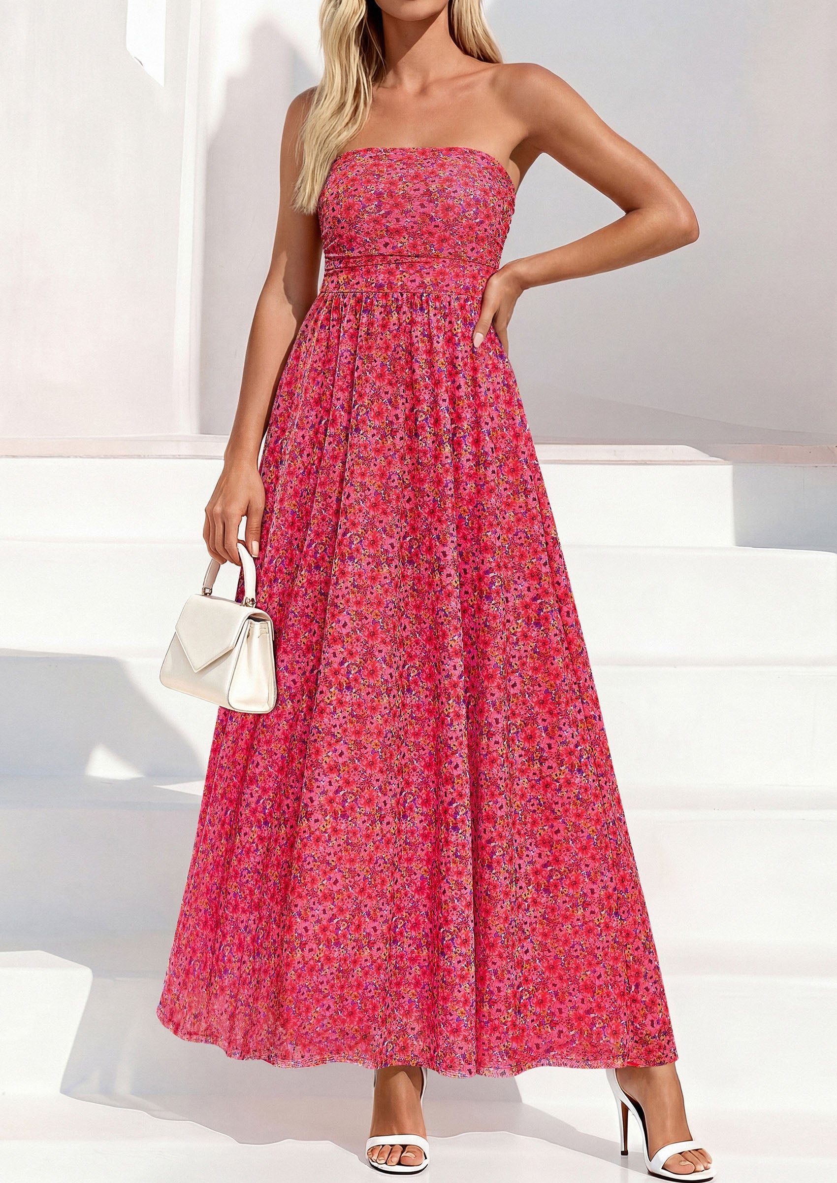 PRETTYGARDEN Womens Boho Maxi Dress 2026 Summer Floral Tube Strapless Spring Wedding Guest Cocktail Long Dresses PRETTYGARDEN