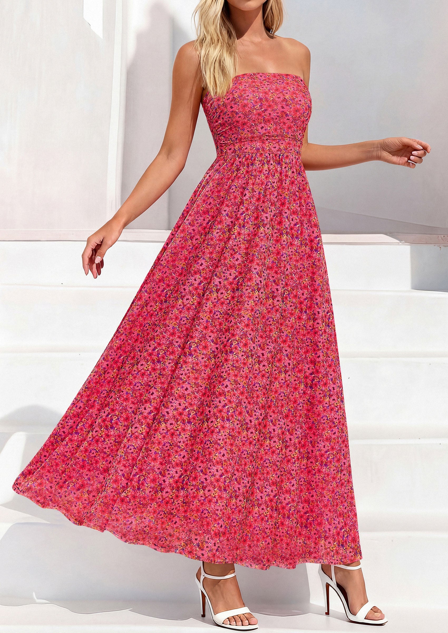 PRETTYGARDEN Womens Boho Maxi Dress 2026 Summer Floral Tube Strapless Spring Wedding Guest Cocktail Long Dresses PRETTYGARDEN