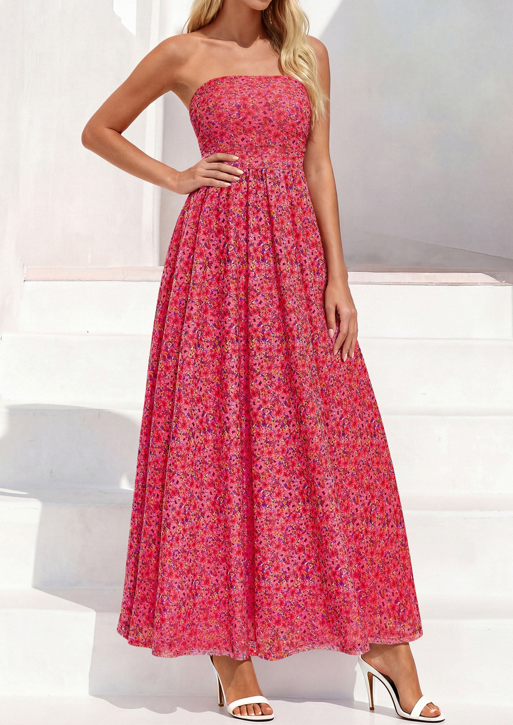 PRETTYGARDEN Womens Boho Maxi Dress 2026 Summer Floral Tube Strapless Spring Wedding Guest Cocktail Long Dresses PRETTYGARDEN