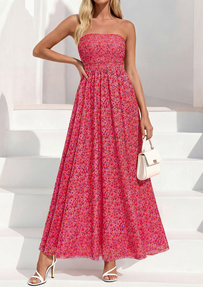 PRETTYGARDEN Womens Boho Maxi Dress 2026 Summer Floral Tube Strapless Spring Wedding Guest Cocktail Long Dresses PRETTYGARDEN