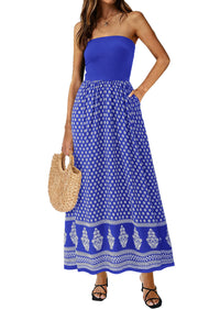 PRETTYGARDEN Summer Dresses for Women 2026 Floral Patchwork Strapless Tube Long Flowy Dress Beach Vacation Clothes