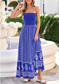 PRETTYGARDEN Summer Dresses for Women 2026 Floral Patchwork Strapless Tube Long Flowy Dress Beach Vacation Clothes