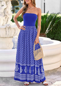 PRETTYGARDEN Summer Dresses for Women 2026 Floral Patchwork Strapless Tube Long Flowy Dress Beach Vacation Clothes