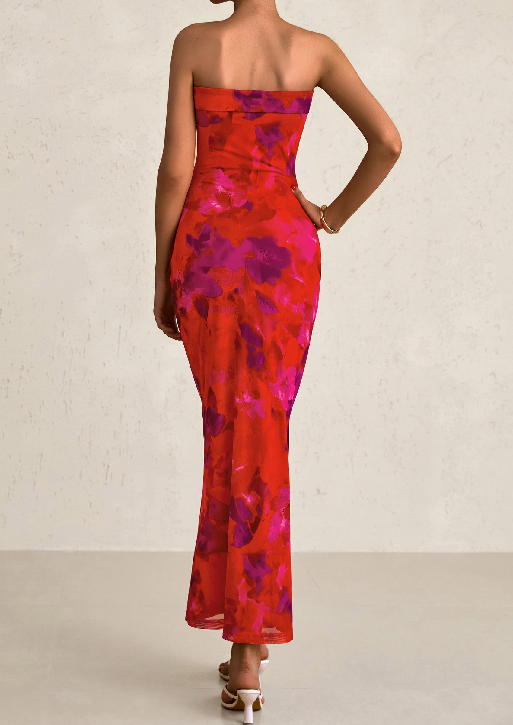 PRETTYGARDEN Womens Printed Tube Maxi Dress Strapless Bodycon Sleeveless Night Out Long Dresses