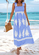 Womens Summer Boho Maxi Dress Casual Sleeveless Square Neck Floral A Line Smocked Beach Dresses with Pockets