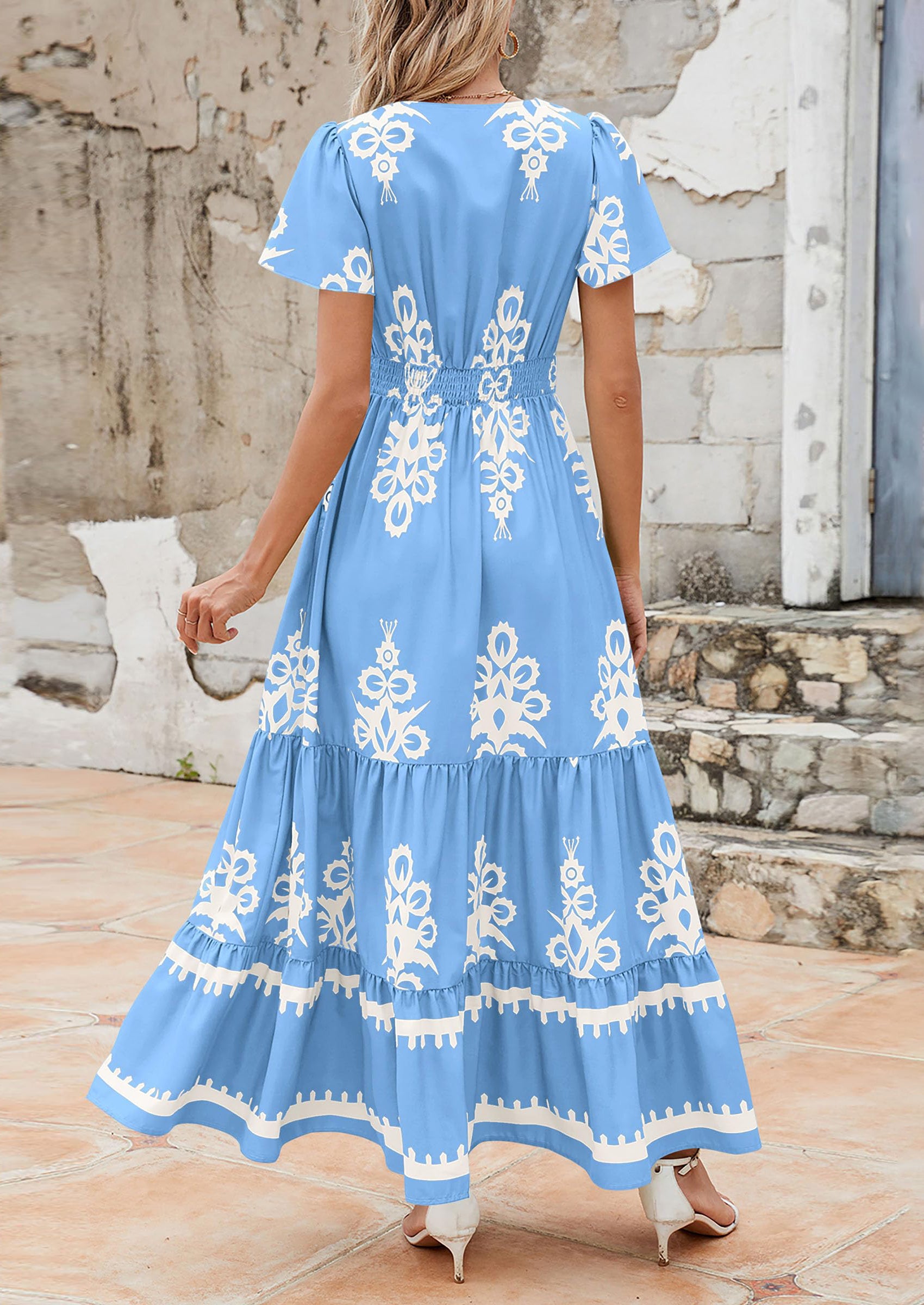 PRETTYGARDEN Womens Casual V Neck Boho Maxi Dress Flowy Aline Bell Sle PRETTYGARDEN Womens Casual V Neck Boho Maxi Dress Flowy Aline Bell Sle
