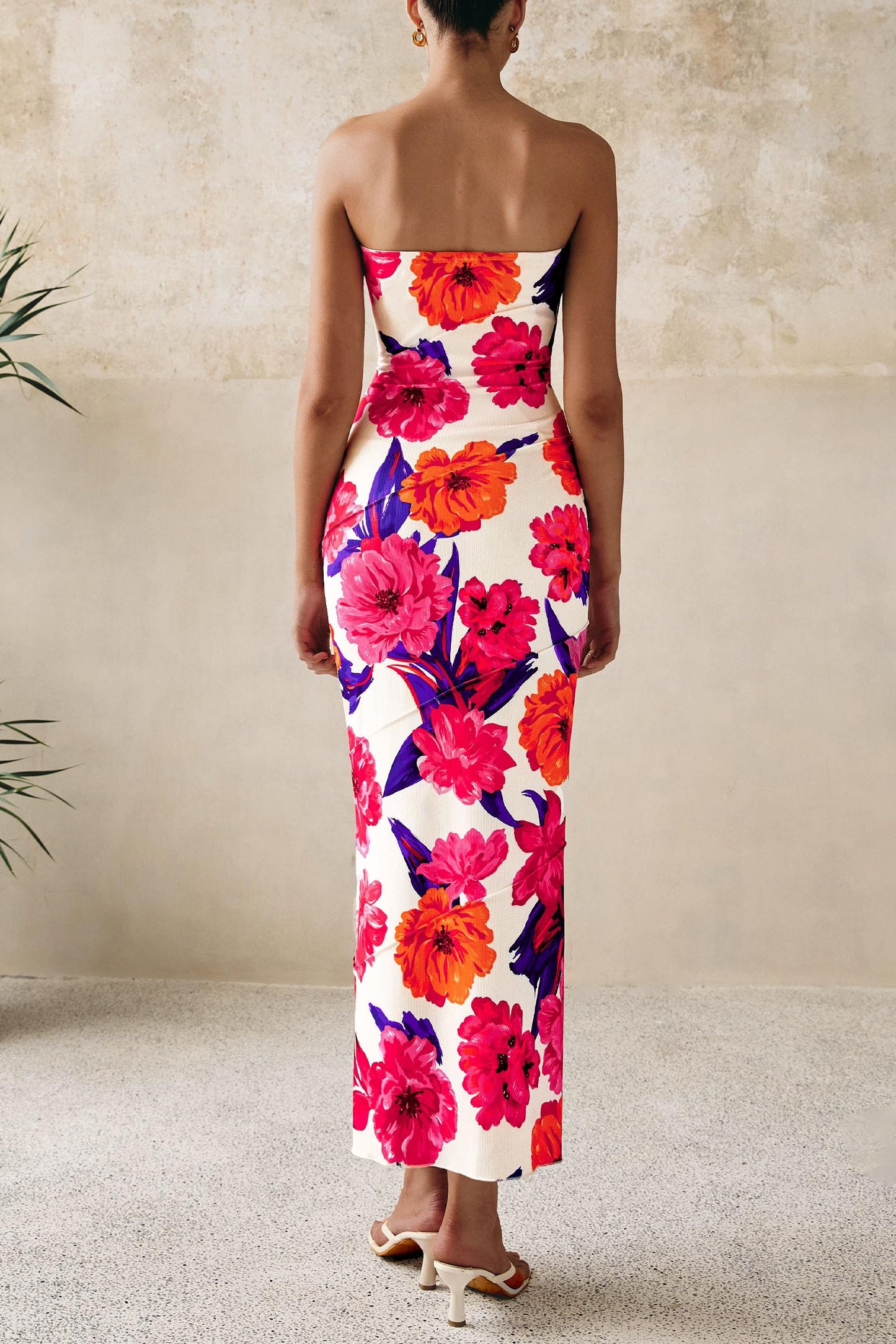 Women's 2025 Summer Floral Bodycon Maxi Dresses Ribbed Strapless Tube Casual Boho Party Long Dress