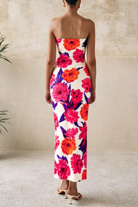 Women's 2025 Summer Floral Bodycon Maxi Dresses Ribbed Strapless Tube Casual Boho Party Long Dress