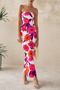 Women's 2025 Summer Floral Bodycon Maxi Dresses Ribbed Strapless Tube Casual Boho Party Long Dress